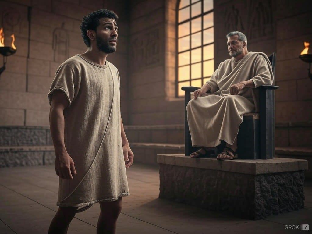 A man appears before a judge in Bible times and receives the death penalty.